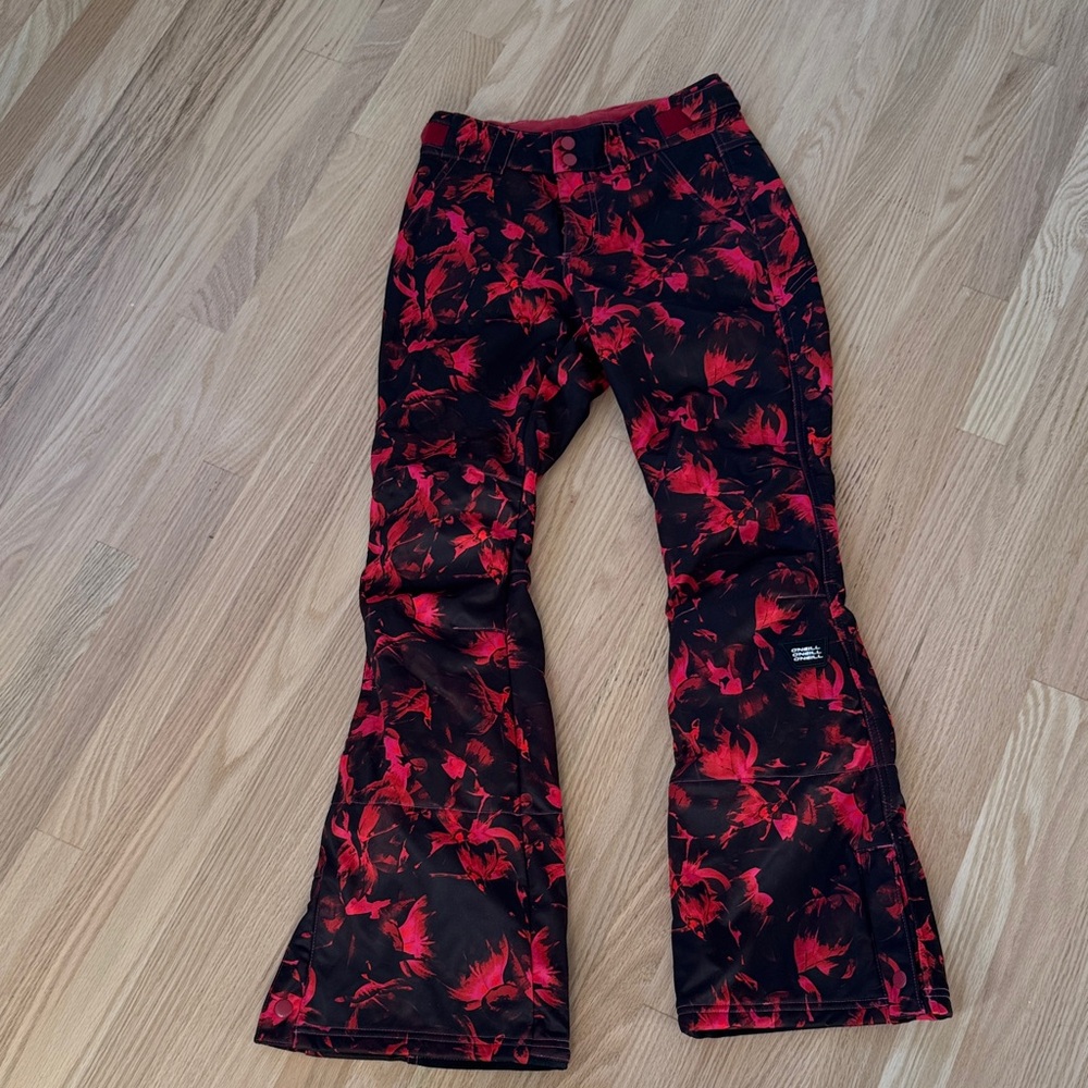 O'Neill Black and Red Floral Flare ski Pants